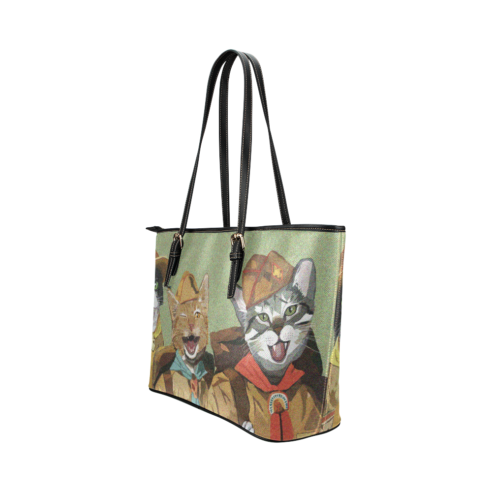 Cat Scouts Leather Tote Bag - Large Leather Tote Bag/Large (Model 1651)