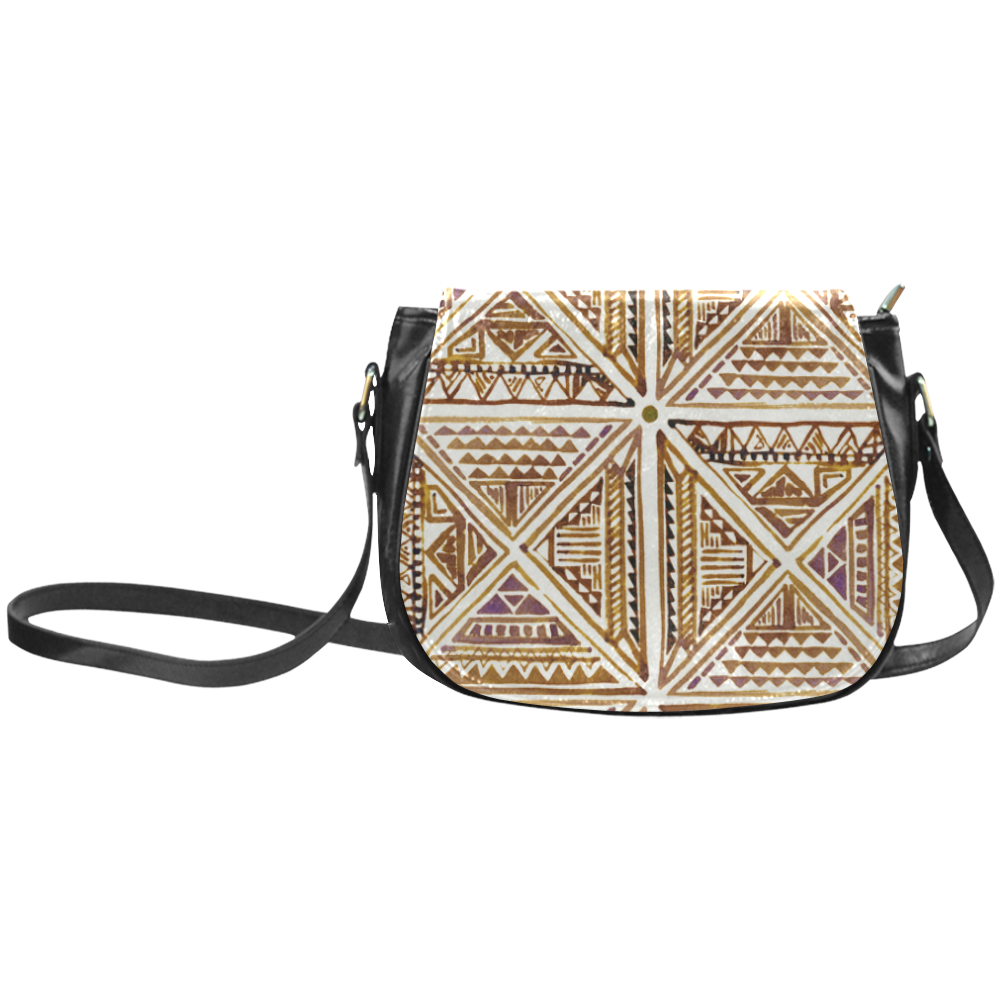 Folklore TRIANGLES pattern brown Classic Saddle Bag/Small (Model 1648)