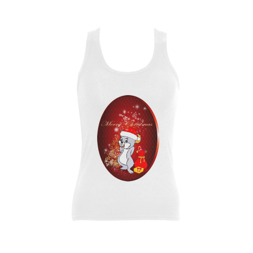 funny christmas mouse with christmas tree Women's Shoulder-Free Tank Top (Model T35)