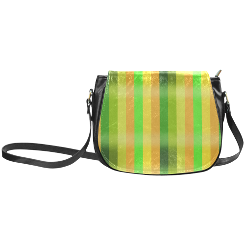 Green Orange Yellow Stripes Design Classic Saddle Bag/Large (Model 1648)