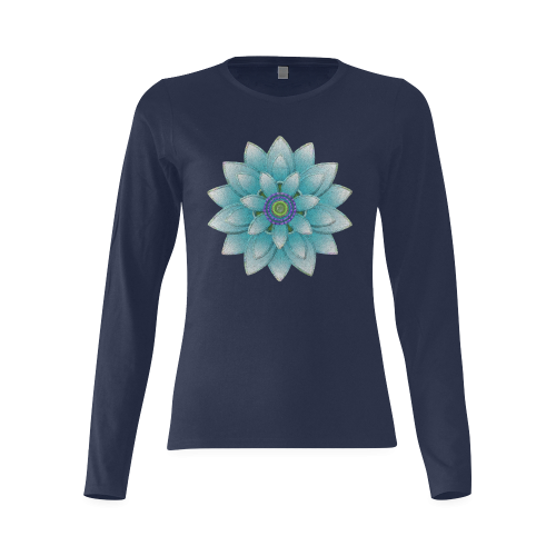 Turquoise Lotus Sunny Women's T-shirt (long-sleeve) (Model T07)