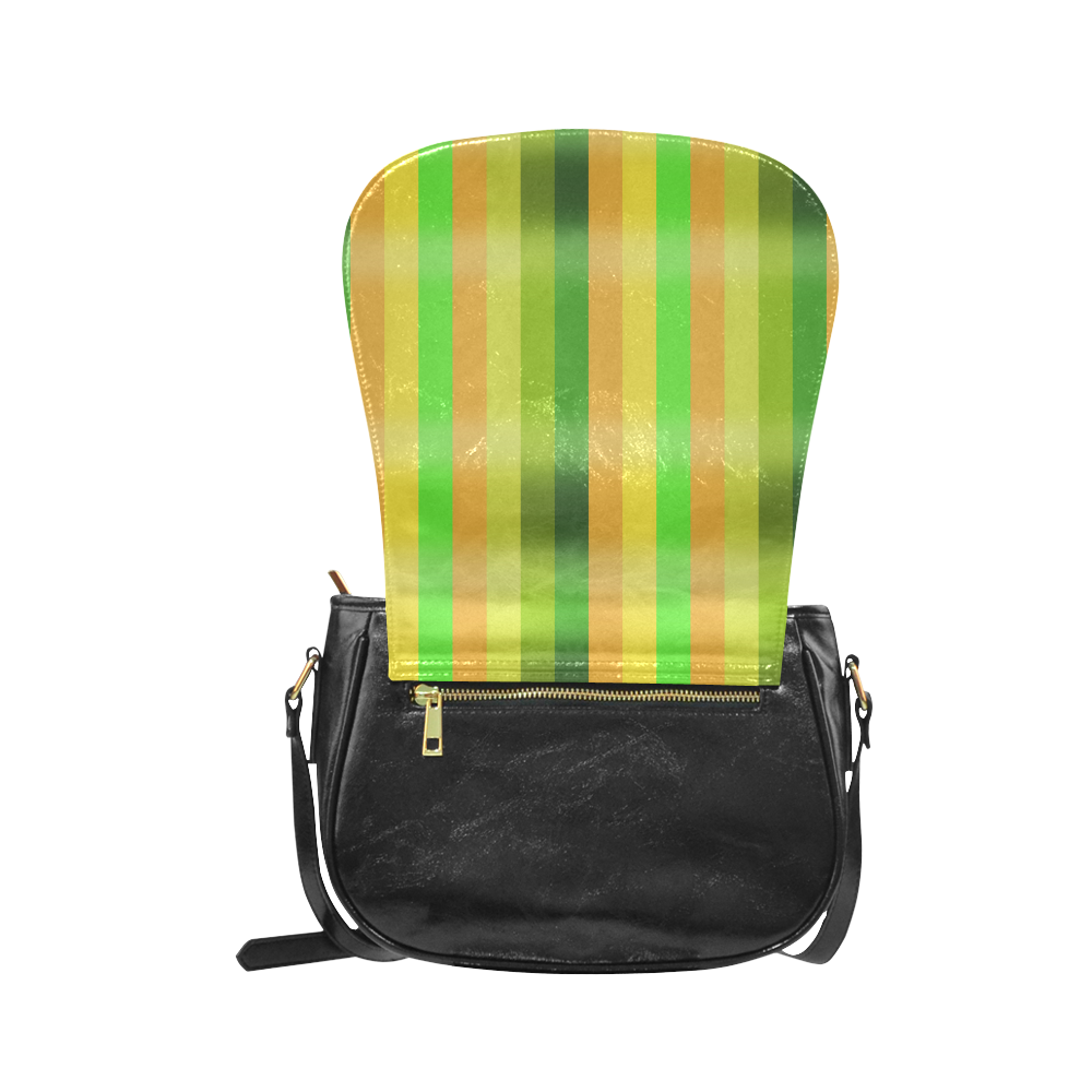 Green Orange Yellow Stripes Design Classic Saddle Bag/Large (Model 1648)