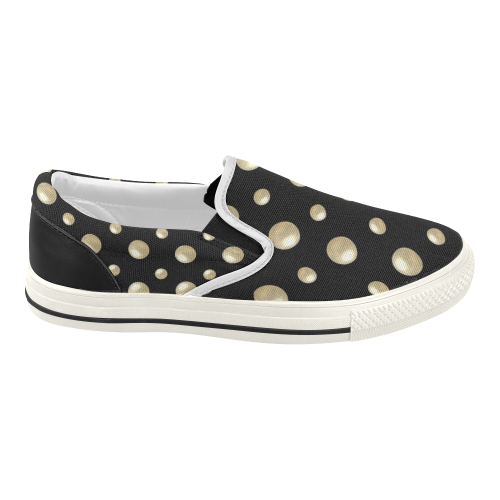 Pearls on a Midnight Black Background Women's Slip-on Canvas Shoes (Model 019)