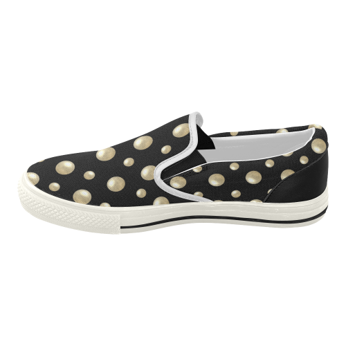 Pearls on a Midnight Black Background Women's Slip-on Canvas Shoes (Model 019)