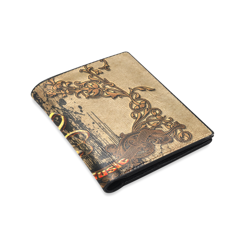 Music, clef with floral elements in rusty metal Men's Leather Wallet (Model 1612)