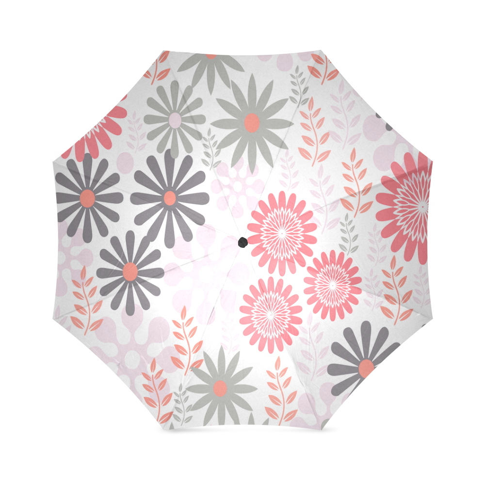 Pink and Grey Floral Pattern Foldable Umbrella (Model U01)