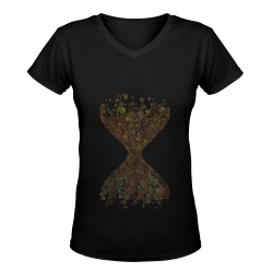 Psychedelic 3D sand clock Women's Deep V-neck T-shirt (Model T19)
