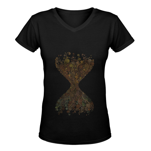 Psychedelic 3D sand clock Women's Deep V-neck T-shirt (Model T19)