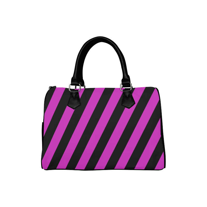 Modern Trendy Lilac Black Stripes Boston Handbag (Model 1621)