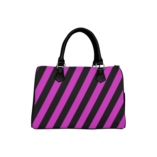 Modern Trendy Lilac Black Stripes Boston Handbag (Model 1621)
