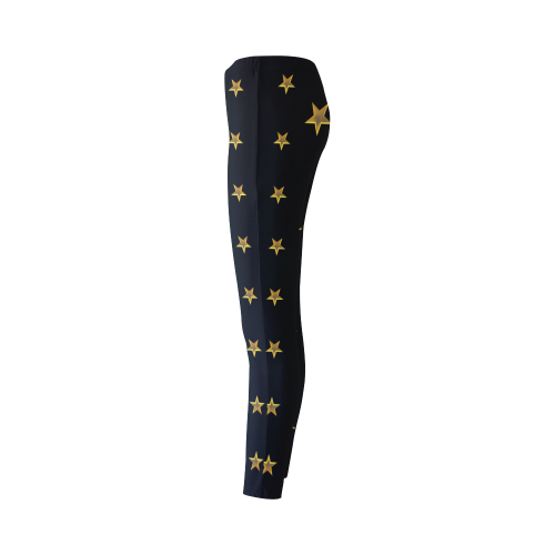 Twinkle Twinkle Little Star Gold Stars on Black Cassandra Women's Leggings (Model L01)