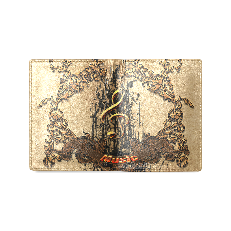Music, clef with floral elements in rusty metal Men's Leather Wallet (Model 1612)