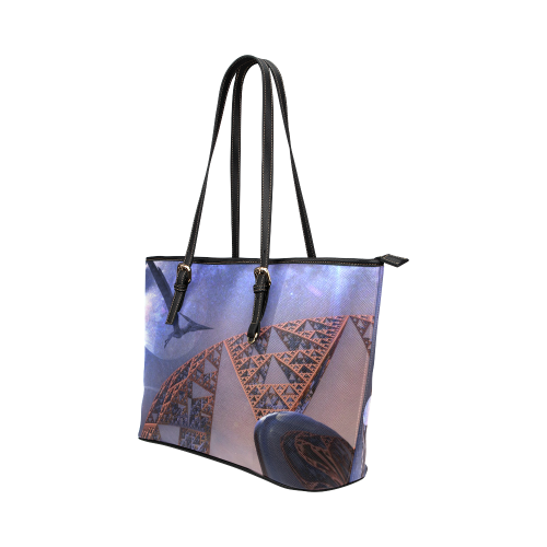 Sierpinski World Allover Leather Tote Leather Tote Bag/Large (Model 1651)