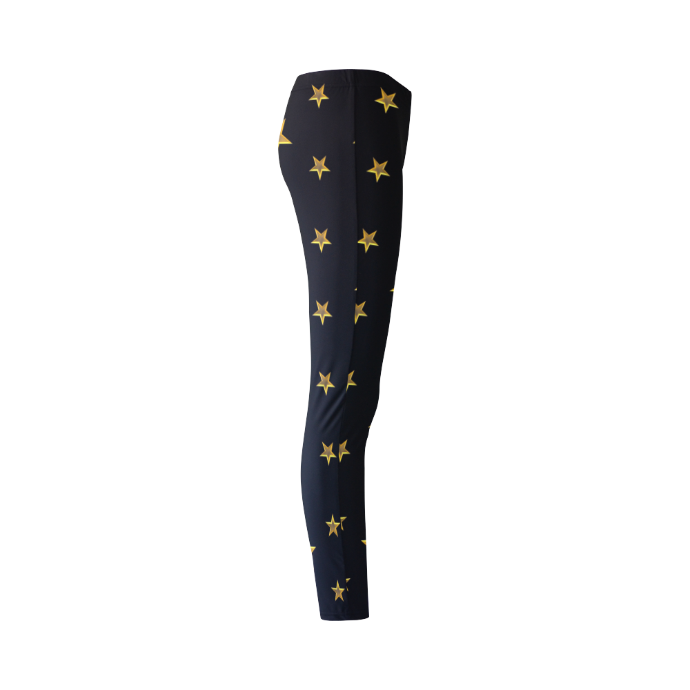 Twinkle Twinkle Little Star Gold Stars on Black Cassandra Women's Leggings (Model L01)