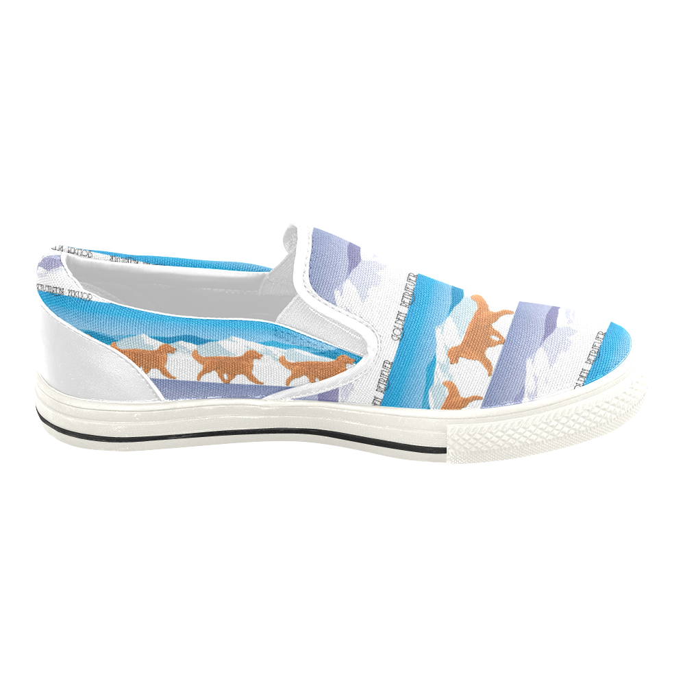 Golden Retriever Rockin The Rockies Women's Unusual Slip-on Canvas Shoes (Model 019)