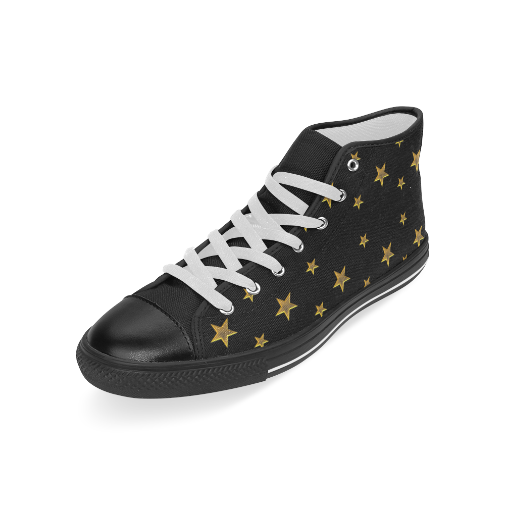 Twinkle Twinkle Little Star Gold Stars on Black Men’s Classic High Top Canvas Shoes (Model 017)