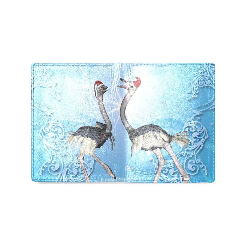 Dancing for christmas, cute ostrichs Men's Leather Wallet (Model 1612)