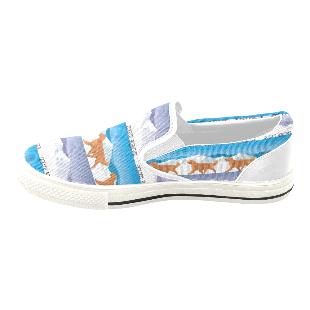 Golden Retriever Rockin The Rockies Women's Unusual Slip-on Canvas Shoes (Model 019)