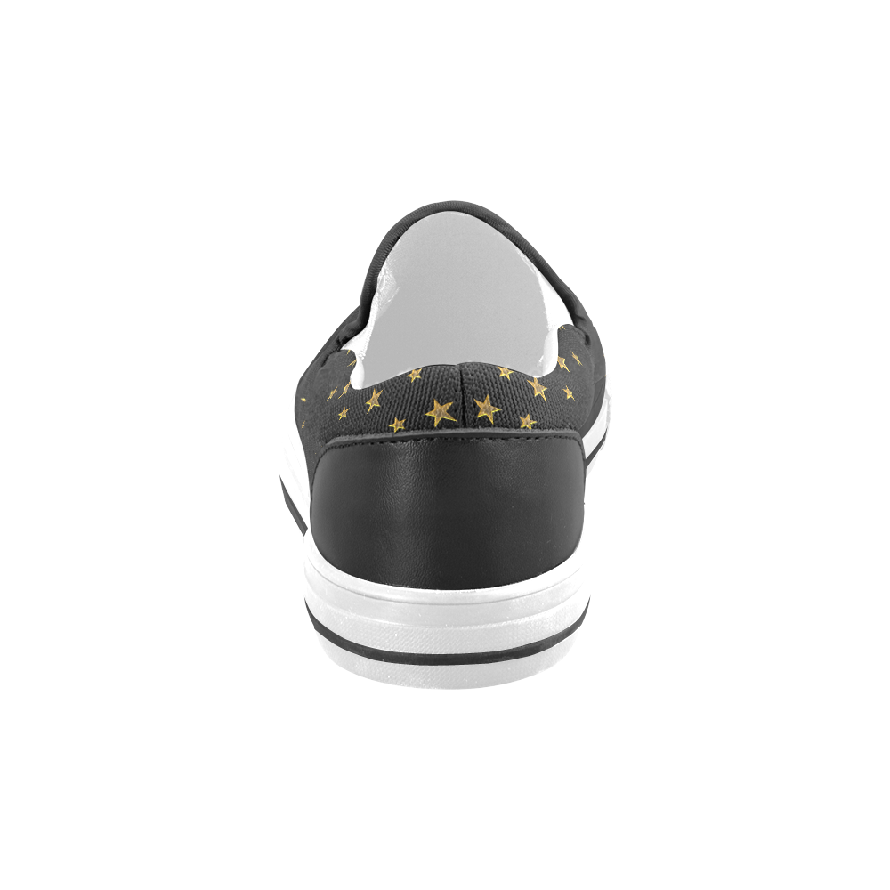 Twinkle Twinkle Little Star Gold Stars on Black Men's Slip-on Canvas Shoes (Model 019)