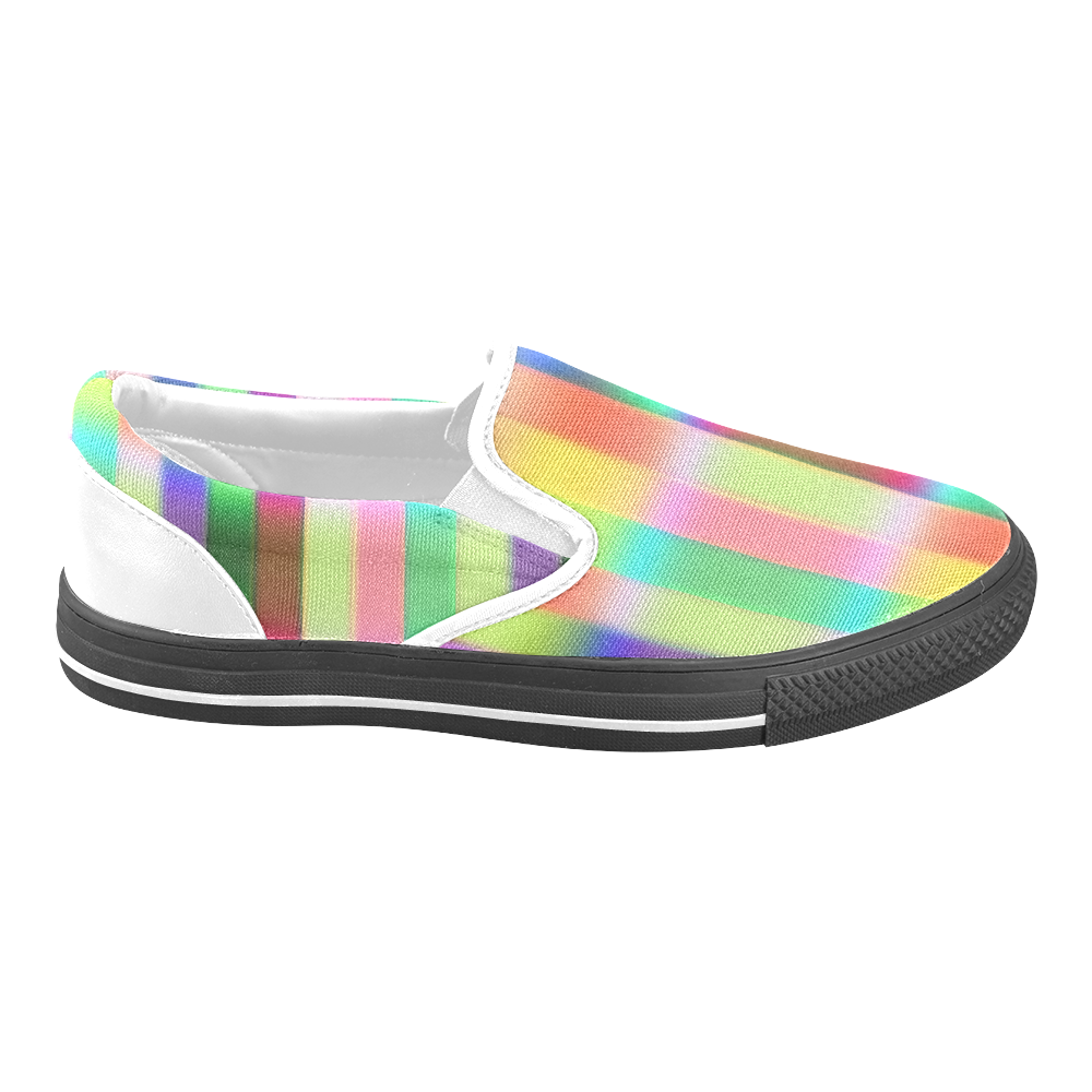 Crazy Blue Red Lilac Irritation Stripes Women's Unusual Slip-on Canvas Shoes (Model 019)