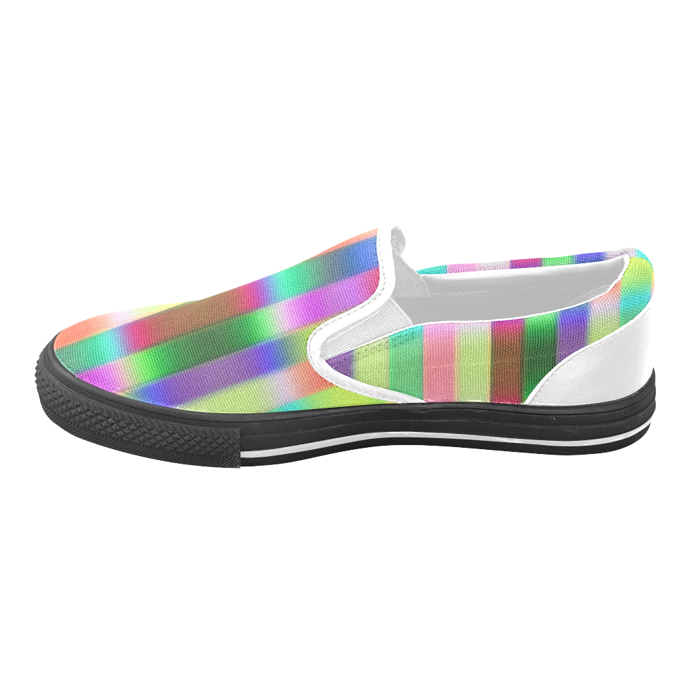 Crazy Blue Red Lilac Irritation Stripes Women's Unusual Slip-on Canvas Shoes (Model 019)