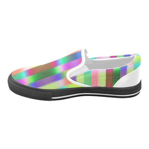 Crazy Blue Red Lilac Irritation Stripes Women's Unusual Slip-on Canvas Shoes (Model 019)