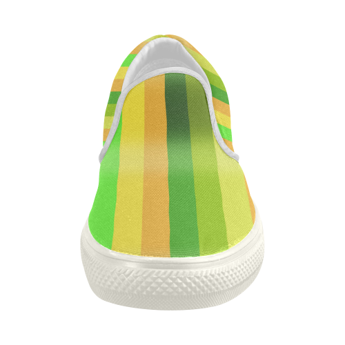 Green Orange Yellow Stripes Design Women's Slip-on Canvas Shoes (Model 019)