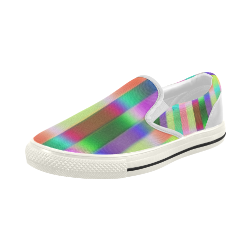 Crazy Blue Red Lilac Irritation Stripes Women's Slip-on Canvas Shoes (Model 019)