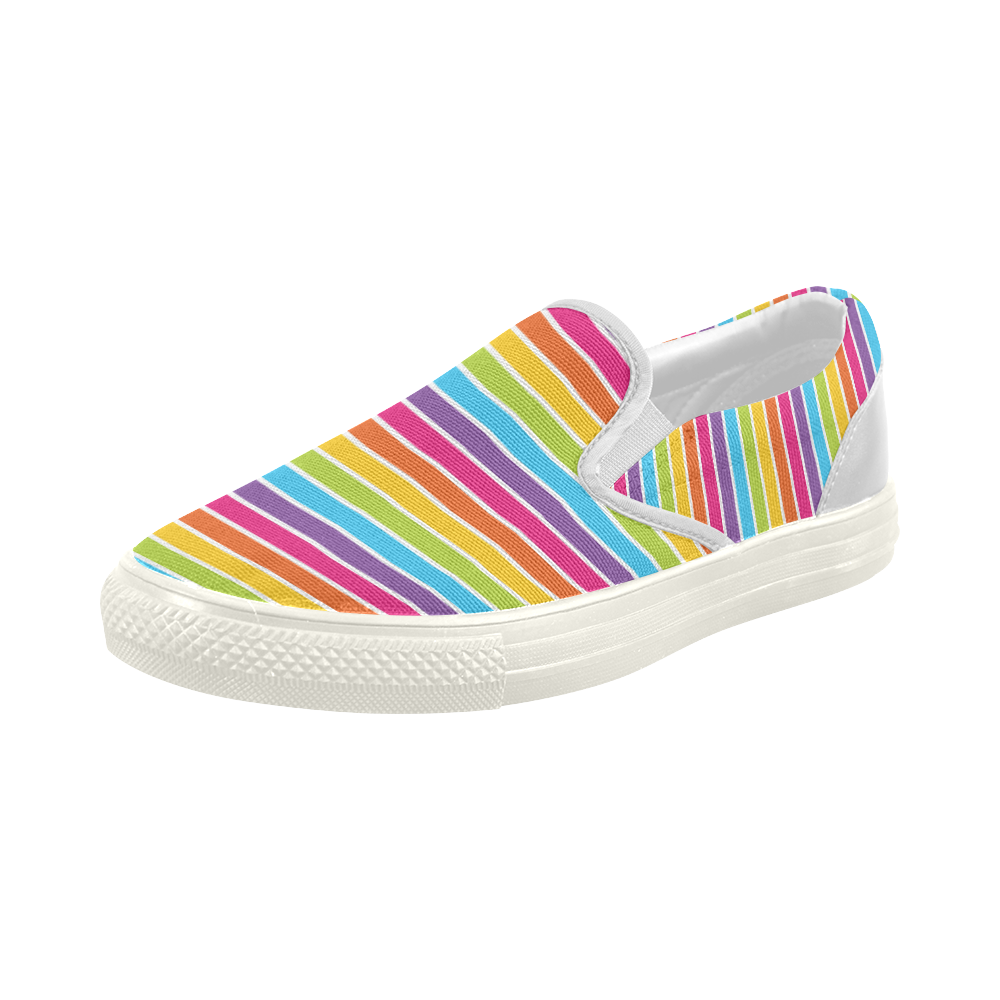 rainbow stripes Women's Slip-on Canvas Shoes (Model 019)