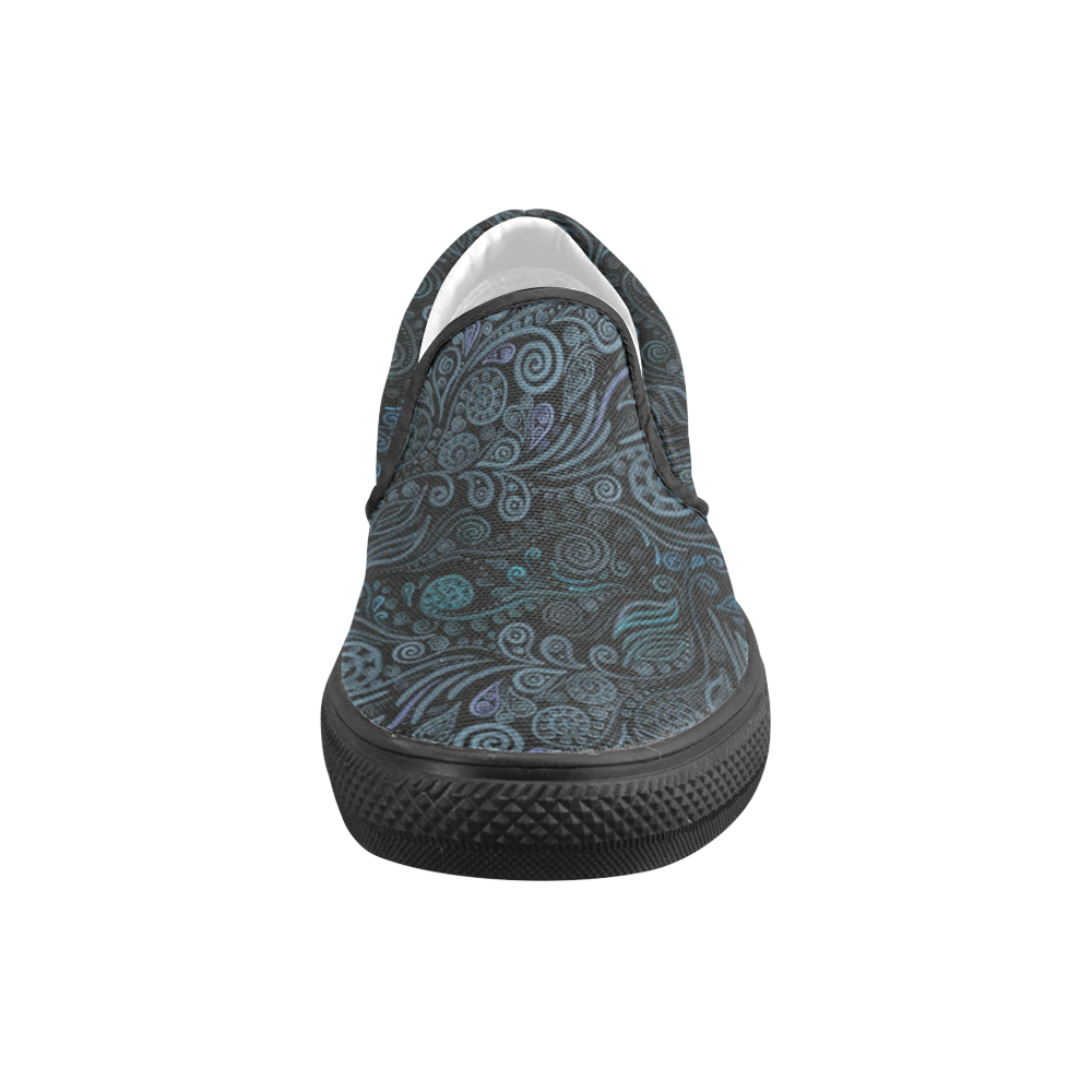 3D ornaments, psychedelic blue teal Men's Slip-on Canvas Shoes (Model 019)