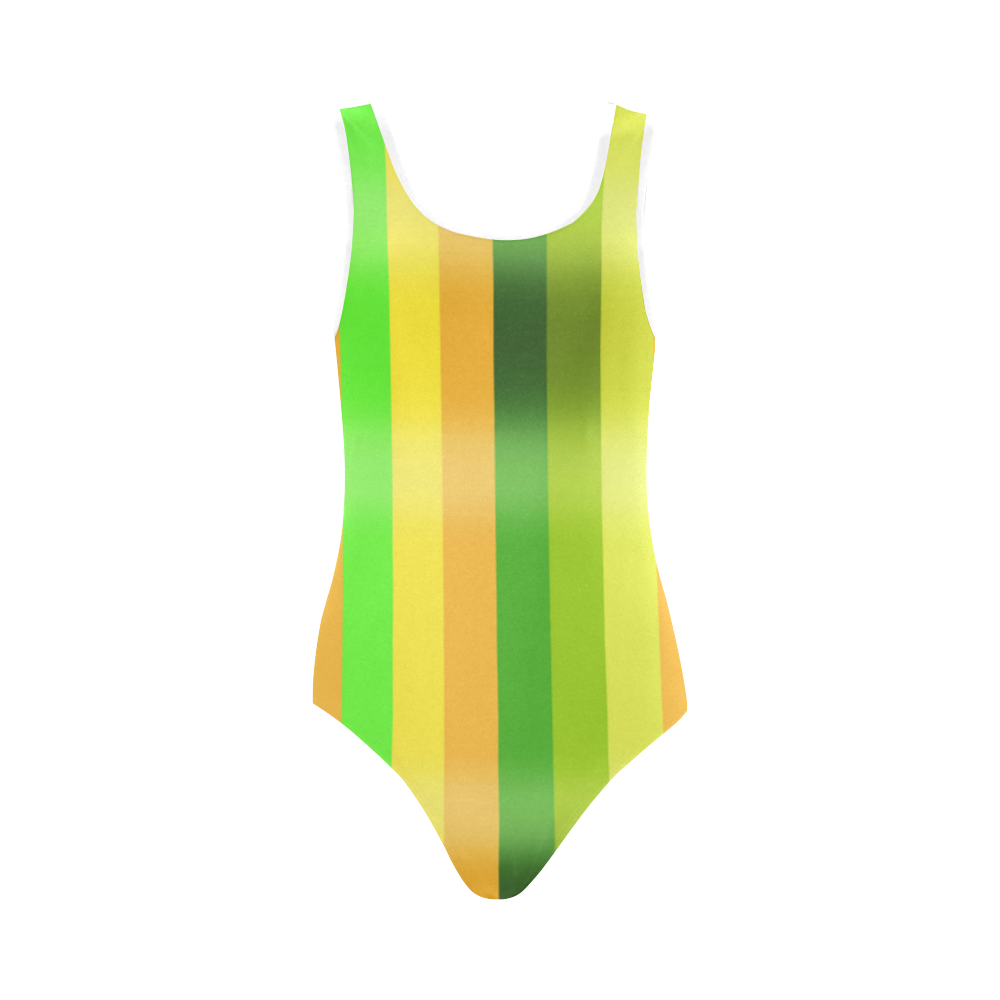 Green Orange Yellow Stripes Design Vest One Piece Swimsuit (Model S04 ...