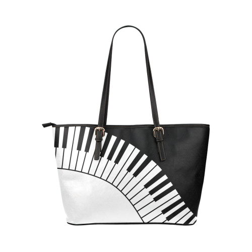 Black and White Music Keyboard by ArtformDesigns Leather Tote Bag/Small (Model 1651)