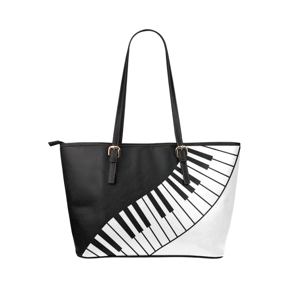 Black and White Music Keyboard by ArtformDesigns Leather Tote Bag/Large (Model 1651)