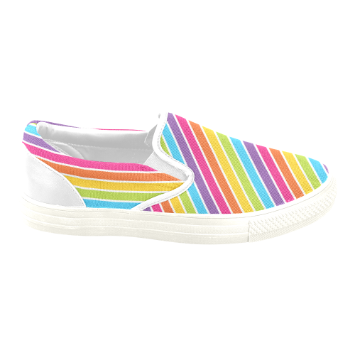 rainbow stripes Women's Unusual Slip-on Canvas Shoes (Model 019)