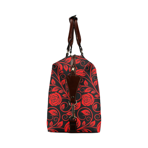 Red floral roses with scrolls and leaves on midnight black background Classic Travel Bag (Model 1643)