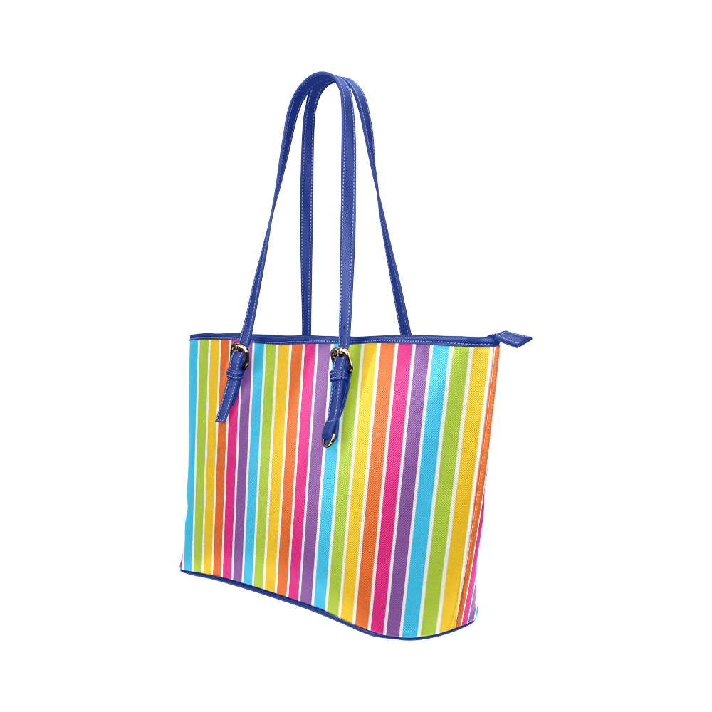 rainbow stripes Leather Tote Bag/Small (Model 1651)