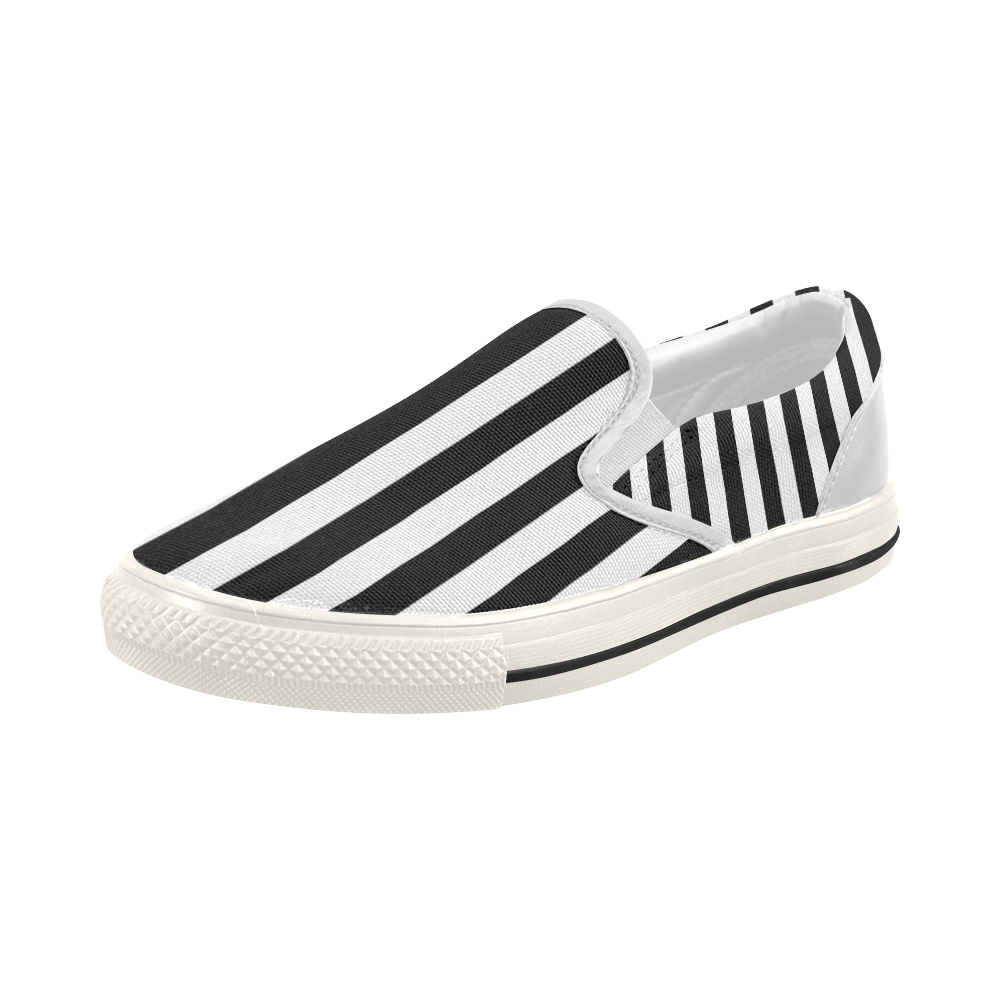 Modern Trendy White Black Stripes Women's Slip-on Canvas Shoes (Model 019)
