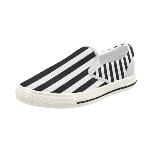 Modern Trendy White Black Stripes Women's Slip-on Canvas Shoes (Model 019)