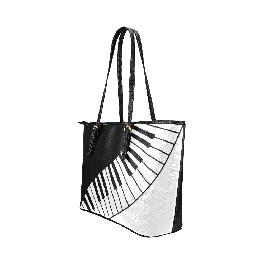 Black and White Music Keyboard by ArtformDesigns Leather Tote Bag/Large (Model 1651)