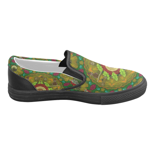 Panda Bears with motorcycles in the mandala forest Men's Unusual Slip-on Canvas Shoes (Model 019)