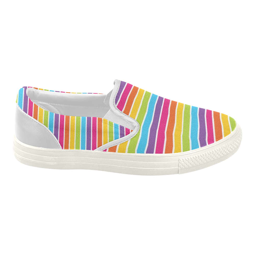 rainbow stripes Women's Slip-on Canvas Shoes (Model 019)