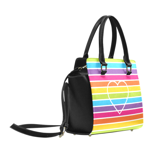 striped love rainbow heart Classic Shoulder Handbag (Model 1653)
