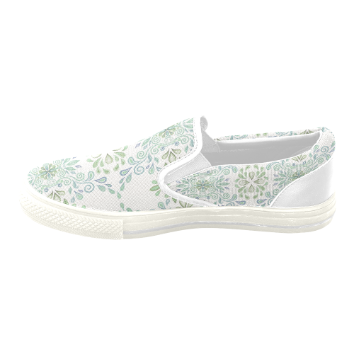 Blue and Green watercolor pattern Women's Unusual Slip-on Canvas Shoes (Model 019)