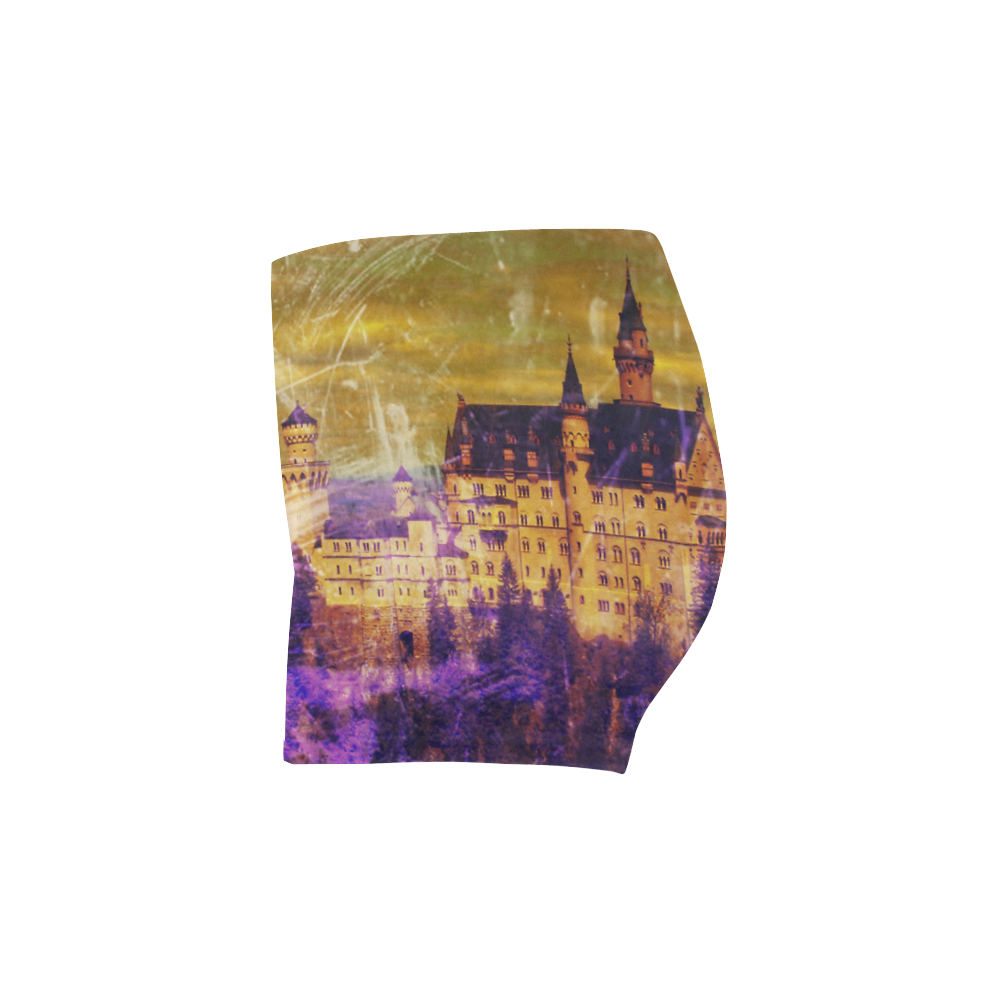 Yellow Purple Neuschwanstein Castle Briseis Skinny Shorts (Model L04)