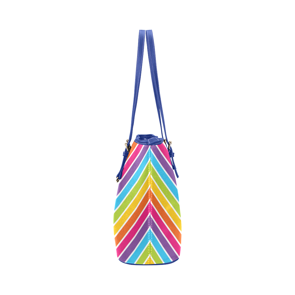 rainbow stripes Leather Tote Bag/Small (Model 1651)