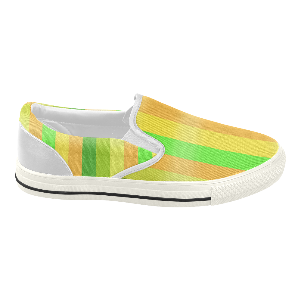 Green Orange Yellow Stripes Design Women's Slip-on Canvas Shoes (Model 019)