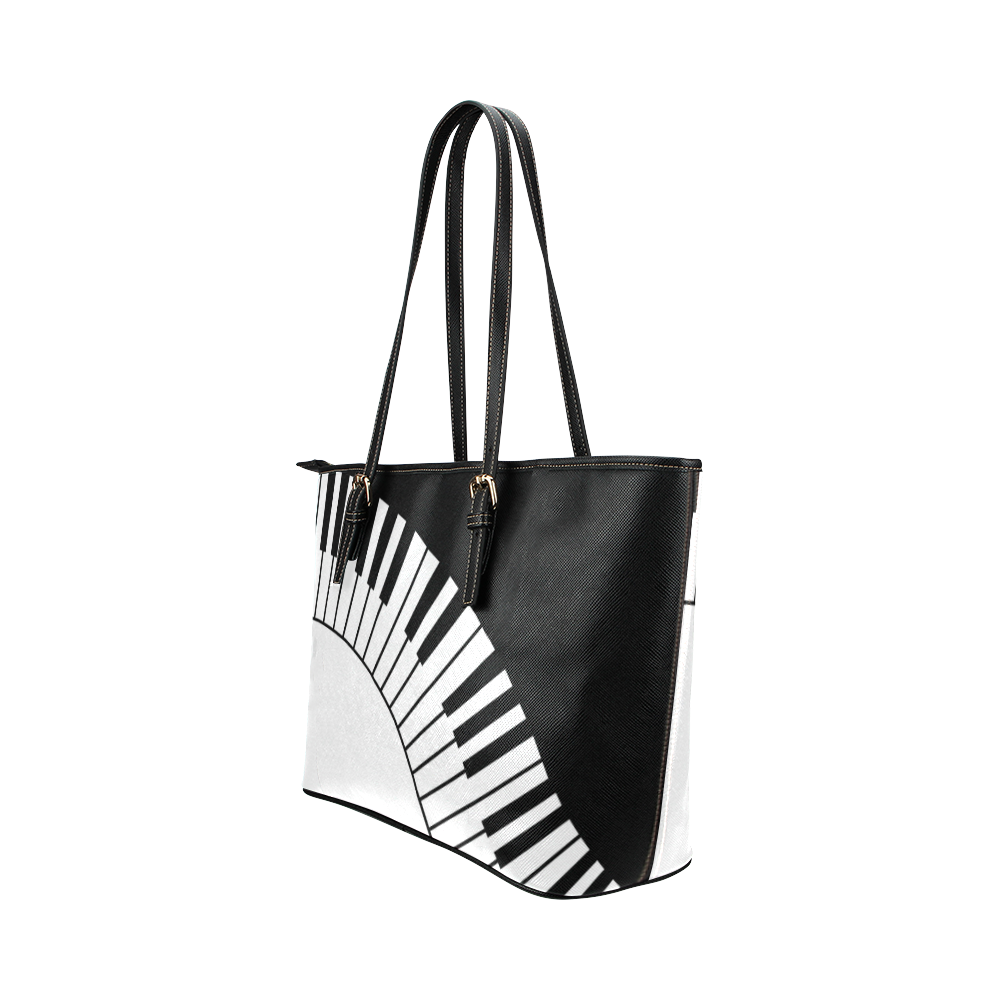 Black and White Music Keyboard by ArtformDesigns Leather Tote Bag/Small (Model 1651)