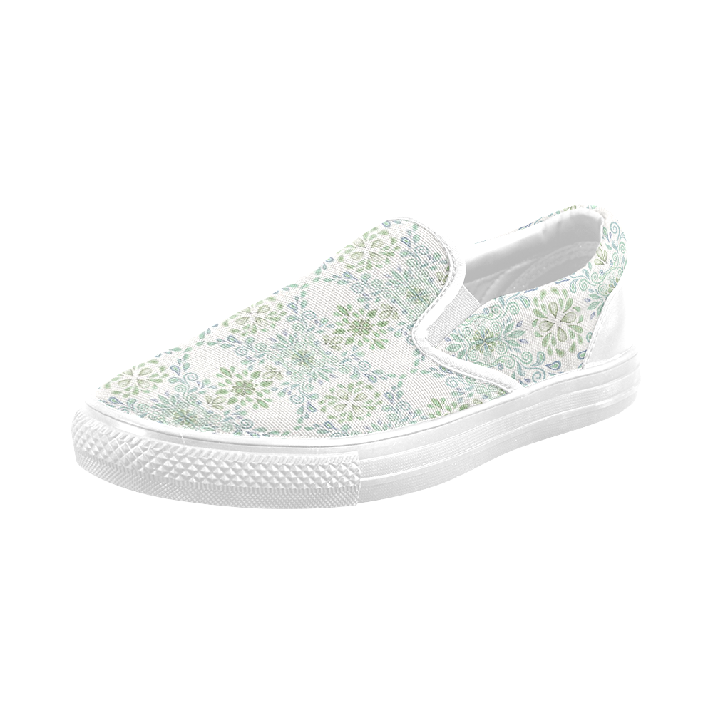 Blue and Green watercolor pattern Men's Slip-on Canvas Shoes (Model 019)