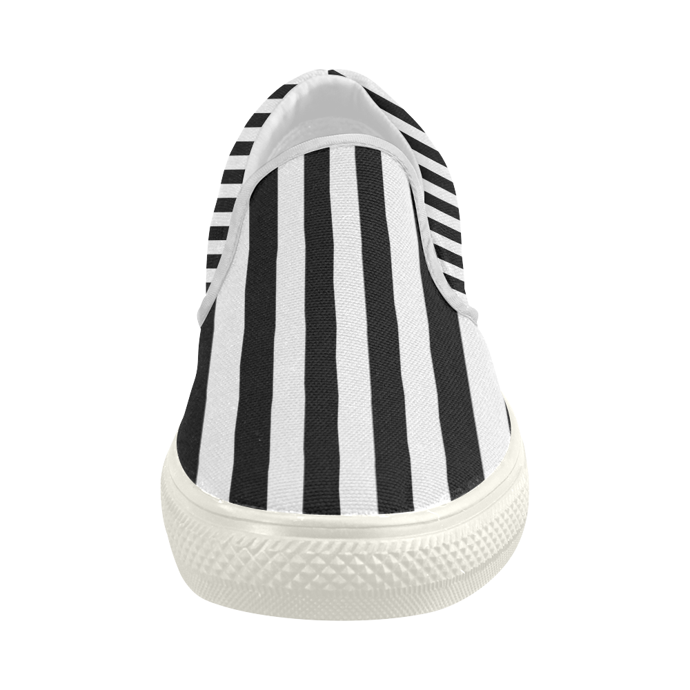 Modern Trendy White Black Stripes Women's Slip-on Canvas Shoes (Model 019)