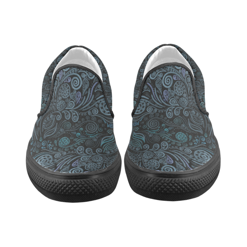 3D ornaments, psychedelic blue teal Men's Unusual Slip-on Canvas Shoes (Model 019)